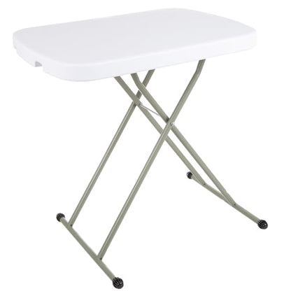 Lavish Home Portable Folding Table - 25.5 Inch Indoor/Outdoor Portable Lightweight Small Table with Adjustable Height - TV Tray for Laptop, Cards, Camping, Crafting, Party (White) - size: 21"H to 27"H