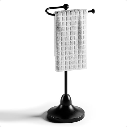 Hand Towel Holder for Bathroom Countertop, 17" Tall, Freestanding, Non-Slip | Holds Full Size Hand Towels, Fingertip, Washcloth - Rotating Lower Arm - Rust Resistant - Sturdy Base with Anti-Slip Pads