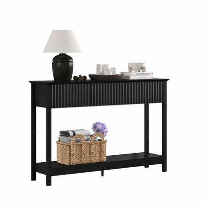 Treocho 47" Fluted Console Table with 3 Drawers and Storage Shelf | Narrow Long Entryway Table,Behind Couch Accent Tables, Entrance Foyer, Hallway, Living Room, Black - color: Black