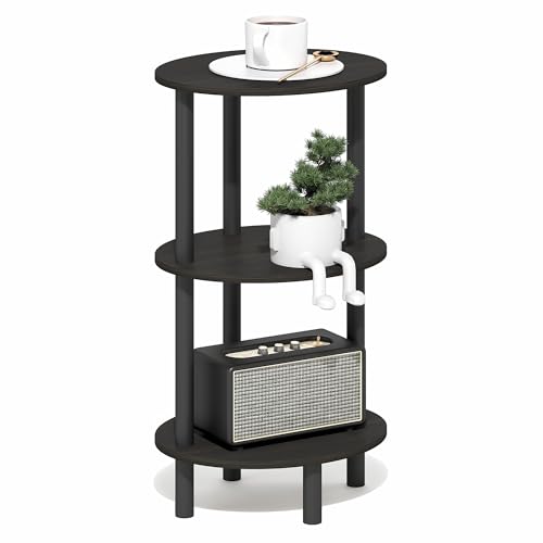 Furinno Turn-N-Tube Side Table, 3-Tier Oval End Table, Night Stand, Bedside Table, for Living Room, Bedroom, Espresso/Black - color: Espresso, size: 1-Pack, Plastic Frame, 3-Tier, 27.6 Inches Tall