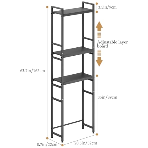 1 Set Over The Toilet Storage, 3-Tier Bathroom Laundry Storage Rack Space-Saving Organizer Household Supplies (Black-S) - color: Black-s