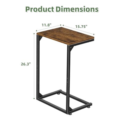 Simple Trending C Shaped Side Table, Small End Table Set of 2, TV Trays Sofa Couch Table for Living Room, Bedside, Rustic Brown - size: Wide Table Top Two-piece Set