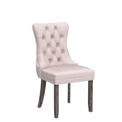 KCC Velvet Dining Chairs Set of 4, Upholstered High-end Tufted Dining Room Chair with Nailhead Back Ring Pull Trim Solid Wood Legs, Nikki Collection Modern Style for Kitchen, Beige - color: Beige, size: Set of 4