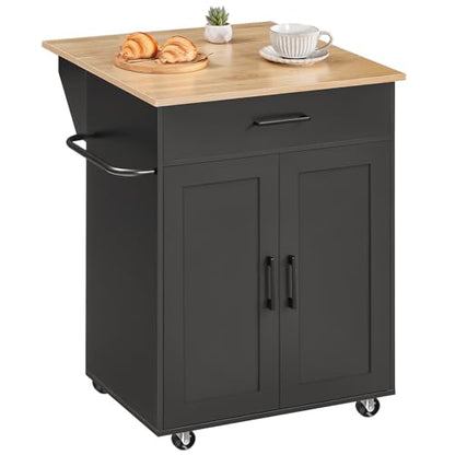 MAHANCRIS Kitchen Island on Wheels with Drop Leaf, Folding Countertop Kitchen Island Cart, Kitchen Islands Table with Towel Rack, Drawer, for Kitchen, Dining Room, Black and Natural KINB12501 - color: Black and Natural
