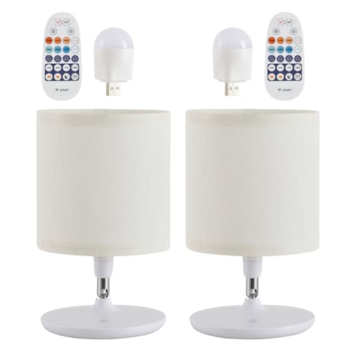 2pcs Table Lamps Bedroom USB C+A Ports, Remote and App, Stepless Dimming and 3 Modes Dimmable Touch Nightstand Bedside USB-C Ports Small Table Lamp Fully Control Light - White