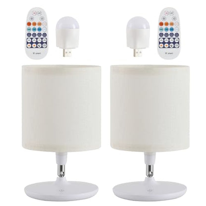 2pcs Table Lamps Bedroom USB C+A Ports, Remote and App, Stepless Dimming and 3 Modes Dimmable Touch Nightstand Bedside USB-C Ports Small Table Lamp Fully Control Light - White