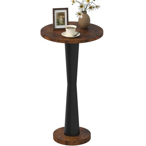 LAATOOREE Small Round Side Table, Wood Pedestal Drink Table, Accent Coffee End Table with Solid Wood Leg for Small Space, Living Room, Bedroom, Corner (1, Rustic Brown+Black) - color: Rustic Brown+ Black, size: 11.8"D x 11.8"W x 25.24"H