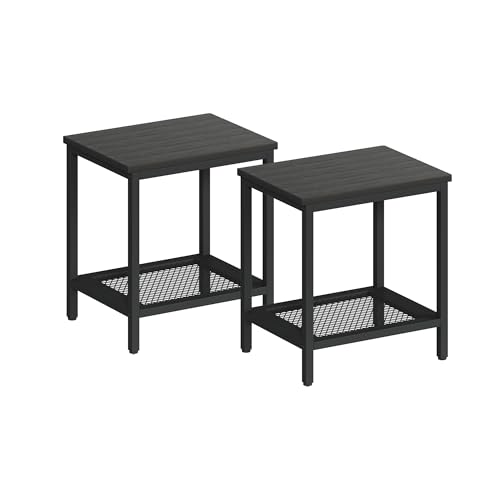 Outdoor Side Table with Storage 2-Tier Patio End Table,Black 2PC | Outdoor Accent Table, Small Porch Tables For Pool, Deck, Garden - color: Black 2pc