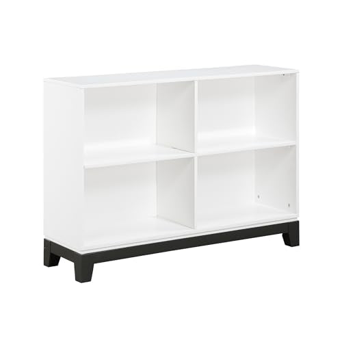 Lexicon Cube Bookshelf, 2 Tier 4-Cube Low Bookcase, Display Cabinet with Legs, Wood Book Shelf Organizer Storage Shelf, Book Shelves for Bedroom, Living Room, Office, White and Metallic Gray - color: White, style: 4 Cube Bookcase