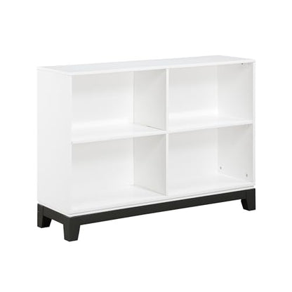 Lexicon Cube Bookshelf, 2 Tier 4-Cube Low Bookcase, Display Cabinet with Legs, Wood Book Shelf Organizer Storage Shelf, Book Shelves for Bedroom, Living Room, Office, White and Metallic Gray - color: White, style: 4 Cube Bookcase