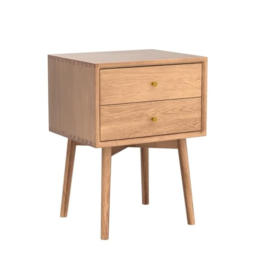 Night Stand, Midcentury Modern Solid Wood Nightstand with Drawer, Durable Sturdy Tall Bedside Tables with High Stool Leg, 17.72 W x 13.78 D x 23.63 H Inches (Natural)