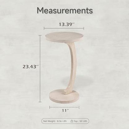 COZAYH C Shaped Round End Table for Couch Small Place, Space Saver Side Table for Sofa, Living Room, Bedside Area, Coffee and Eating Snack Tray, White - color: White