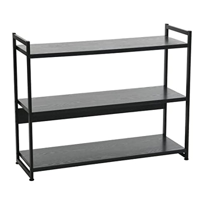 Household Essentials Jamestown Wide 3 Shelf Open Storage Bookshelf Black Oak Wood Grain and Black Metal - color: Black Oak