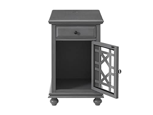 Martin Svensson Home Elegant Chairside End Table with Power — 24″W x 16″D x 25″H, Gray — Transitional Painted Accent Table with Flip-Top USB Charging, Drawer & Cabinet Storage - color: Grey