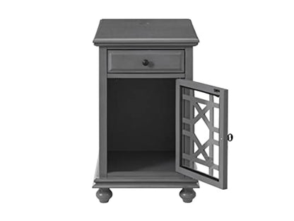Martin Svensson Home Elegant Chairside End Table with Power — 24″W x 16″D x 25″H, Gray — Transitional Painted Accent Table with Flip-Top USB Charging, Drawer & Cabinet Storage - color: Grey