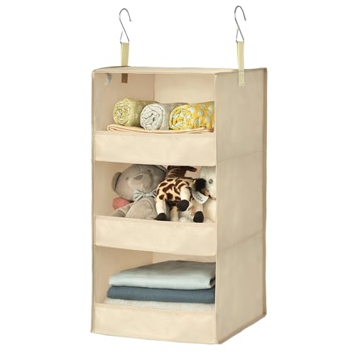 GRANNY SAYS 3-Shelf Hanging Closet Organizer, Khaki Closet Storage Hanging Shelves - color: 3-shelf Khaki, size: 1-Pack