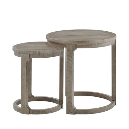 Round End Side Table Set of 2, Handcraft Nesting Table for Living Room, Modern Wood Circle Style, Easy Assembly, Light Brown - color: S1-2pcs-light Brown