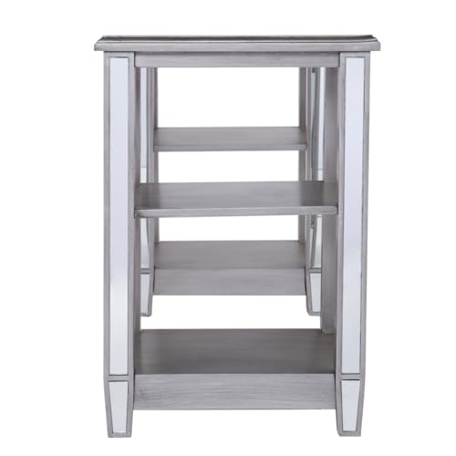 Hassyee Luxury Mirrored Computer Desk Versatile PC Laptop Desk with 4 Open Shelves for Home Office, Tempered Glass Study Writing Table Workstation with Spacious Tabletop for Reading or Doing Homework