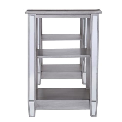 Hassyee Luxury Mirrored Computer Desk Versatile PC Laptop Desk with 4 Open Shelves for Home Office, Tempered Glass Study Writing Table Workstation with Spacious Tabletop for Reading or Doing Homework