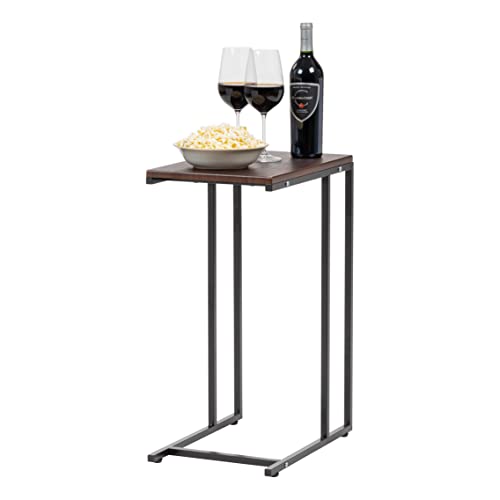 IRIS USA Wide C-Shape Side Table, Wood and Metal Frame End Table - style: Modern