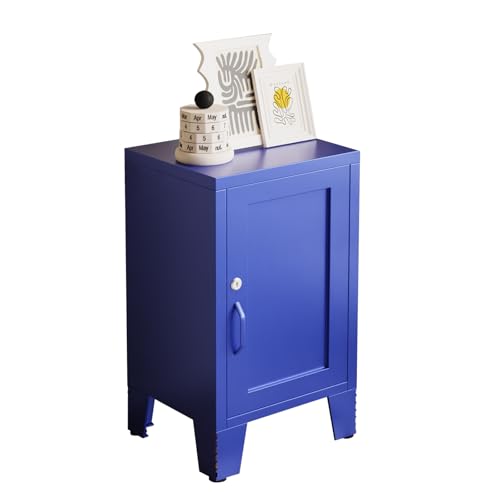 ALBAD Metal Nightstand with Lockable Cabinet | Compact Mini Locker Bedside Table for Kids & Adults, Modern Steel Side Table for Bedroom, Dorm, or Living Room, Blue - color: Blue, size: 24"H-Lockable Door