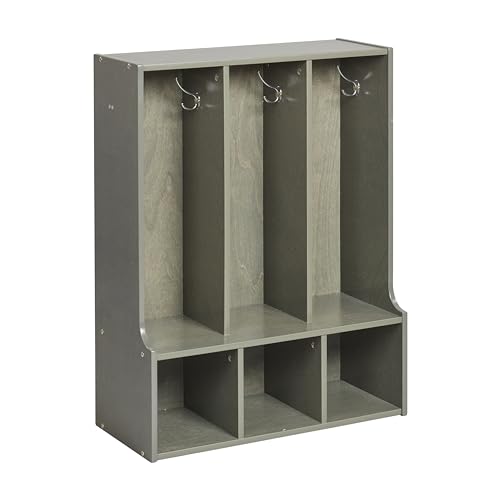 ECR4Kids Streamline 3-Section Toddler Coat Locker with Bench, Classroom Furniture, Grey Wash - color: Grey Wash