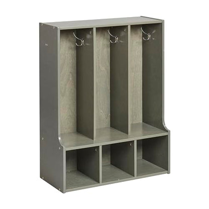 ECR4Kids Streamline 3-Section Toddler Coat Locker with Bench, Classroom Furniture, Grey Wash - color: Grey Wash