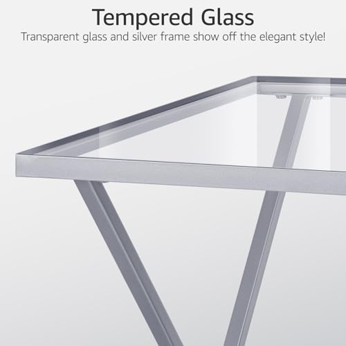Square End Table with Tempered Glass Top, Stylish X-Shaped Metal Frame, Living Room Coffee Table, Sofa Side Table, Accent Tables for Small Spaces, Modern Bedside Table for Bedroom (Silver) - color: Silver, style: Style 3