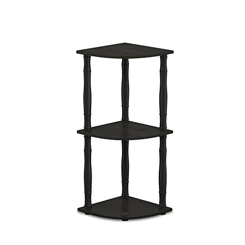 3-Tier Corner Display Storage Shelves with Open Shelves, Toolless Assembly Bookshelf, Classic Tube Corner Shelf, for Organization and Storage, Home Office, Living Room, Espresso