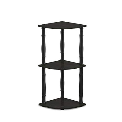 3-Tier Corner Display Storage Shelves with Open Shelves, Toolless Assembly Bookshelf, Classic Tube Corner Shelf, for Organization and Storage, Home Office, Living Room, Espresso