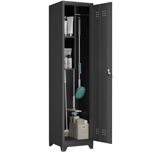 Slim Cabinet for Small Spaces, Metal Bathroom Storage Cabinet with Shelves, Hooks, Narrow Locking Cabinets with 2 Keys, 65” H Tall Storage for Home Office, Living Room, Dining Room, Black - color: 65"h 1 Door - Black