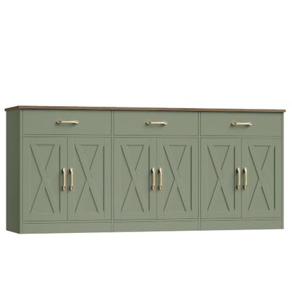 HOSTACK 71" W Kitchen Sideboard Buffet Cabinet with Storage, Green/Brown | Farmhouse Coffee Bar Cabinet with Wide Drawers, Large Buffet Table with Shelves, Long Kitchen Storage Cabinet for Dining Room - color: Green/Brown