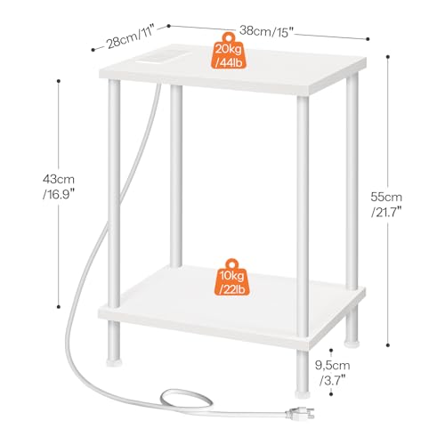 HOOBRO Side Table with Charging Station, Set of 2 End Tables with USB Port and Outlets, Nightstand with 2-Layer Storage Shelves for Small Spaces, Living Room, Bedroom, White WW09UBZP201 - color: White