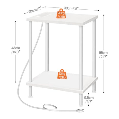 HOOBRO Side Table with Charging Station, Set of 2 End Tables with USB Port and Outlets, Nightstand with 2-Layer Storage Shelves for Small Spaces, Living Room, Bedroom, White WW09UBZP201 - color: White