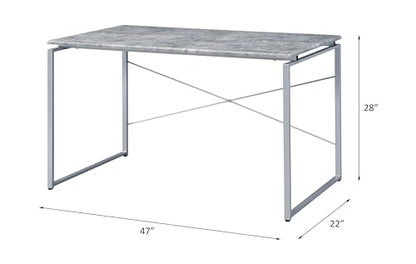 Writing Desk with Faux Concrete Top and Silver Metal Base | Faux concrete top, silver metal sled base, wood veneer, 45 L x 22 D x 26 H leg space, 70 lb weight limit