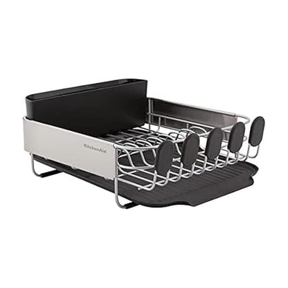KitchenAid Compact, Space Saving Rust Resistant Dish Rack with Removable Flatware Caddy and Angled Self Draining Drainboard, 16.06-Inch, Black - color: Black, size: Compact