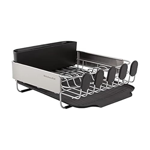 KitchenAid Compact, Space Saving Rust Resistant Dish Rack with Removable Flatware Caddy and Angled Self Draining Drainboard, 16.06-Inch, Black - color: Black, size: Compact