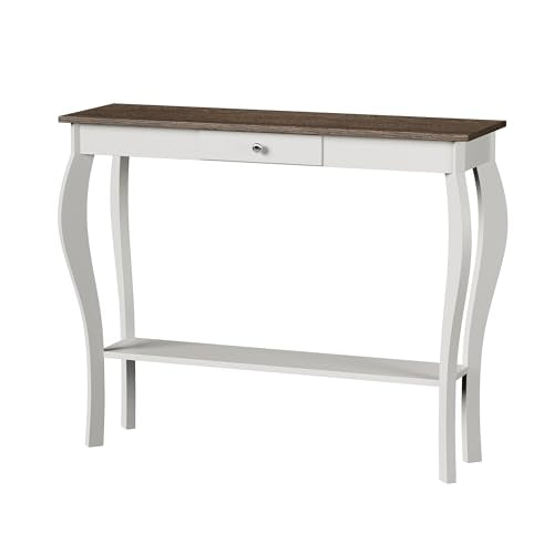 ChooChoo Narrow Farmhouse Console Table with Drawer, Chic Accent Sofa Entryway Table with Shelves for Entryway, Living Room, Hallway, Soft White - color: Soft White, size: 11.8"D x 39.3"W x 31.4"H