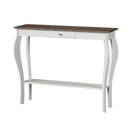 ChooChoo Narrow Farmhouse Console Table with Drawer, Chic Accent Sofa Entryway Table with Shelves for Entryway, Living Room, Hallway, Soft White - color: Soft White, size: 11.8"D x 39.3"W x 31.4"H
