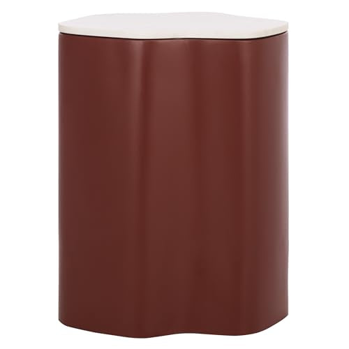 SAFAVIEH Home Collection – Kanon Bordeaux Base & White Marble Top Accent Table, Sculptural Modern Design, Fully Assembled (ACC3235B) - color: White/Bordeaux