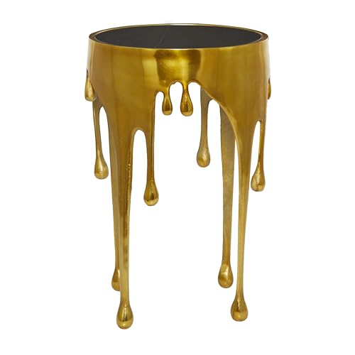 Deco 79 Aluminum Metal Abstract Melting Drip Accent Table with Melting Design and Shaded Glass Top, 16' x 16' x 25', Gold - color: Gold