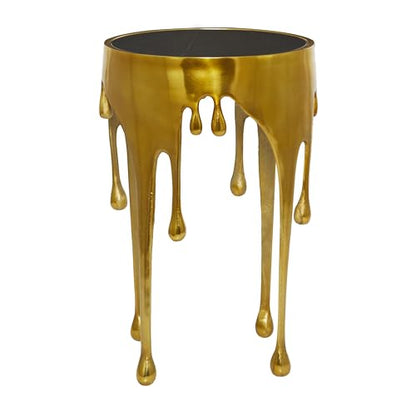 Deco 79 Aluminum Metal Abstract Side Table 16" x 16" x 25", Gold | Accent table, drip end table with melting designed legs and black glass top, unique end table, living room decor - color: Gold