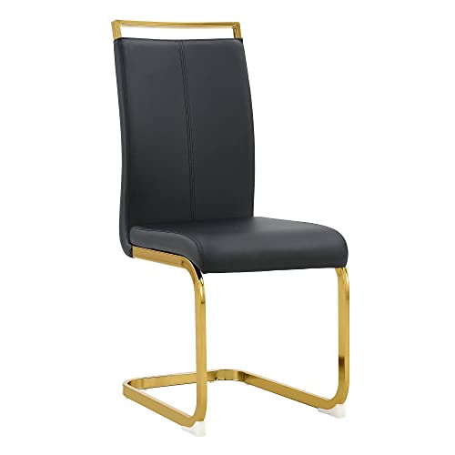 Baysitone Modern Dining Chairs Set of 2, Side Dining Room Chairs with Golden Legs, Kitchen Chairs with Faux Leather Padded Seat High Back for Dining, Kitchen, Living Room, Black - color: Black With Gold Leg, size: Set of 2