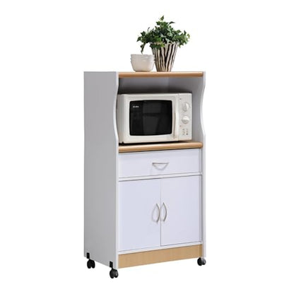 Kitchen Accent Cart with Wheels - White Storage Cabinet, Microwave Stand, Compact Design - 15.50" L x 23.60" W x 45.40" H