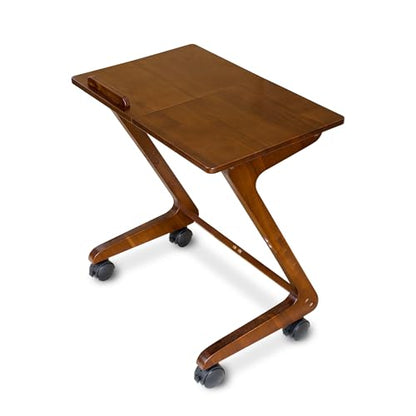 TV Tray Table with Casters, Solid Rubberwood End Tables, Sofa Side Table Couch Table Laptop Desk Removable Snack Tray for Coffee Bed Sofa Eating Writing Reading Living Room Bedroom, Dark Walnut - color: Dark Walnut
