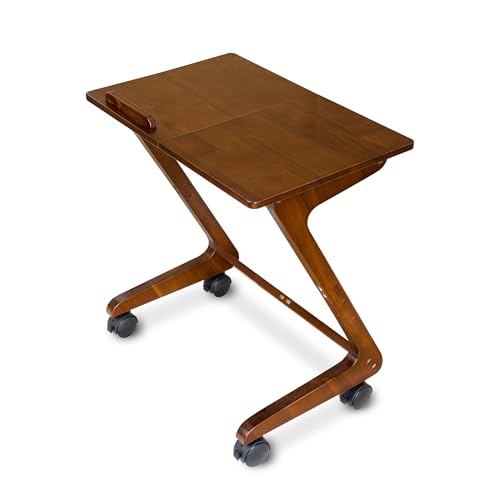 TV Tray Table with Casters, Solid Rubberwood End Tables, Sofa Side Table Couch Table Laptop Desk Removable Snack Tray for Coffee Bed Sofa Eating Writing Reading Living Room Bedroom, Dark Walnut - color: Dark Walnut