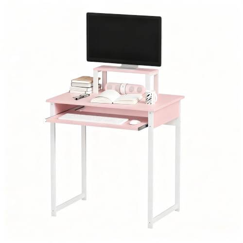 ALISENED Computer Desk with Keyboard Tray and Monitor Stand, 30 Inch Small Desk for Bedroom Home Office, Compact Gaming Desk Shelf, Pink (Pink, 30") - color: Pink, size: 30"