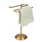 J&V TEXTILES Classical Steel Towel Rack Holder Stand with 2 Hanging Rings for Bathroom Vanity Countertops - Space Saving Hand Towel Holder (Aged Brass) - color: Aged Brass