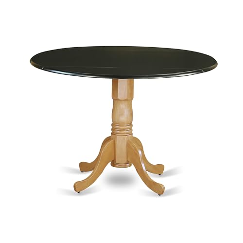 East West Furniture DLT-BOK-TP Dublin Dining Room Table - a Round Solid Wood Table Top with Dropleaf & Pedestal Base, 42x42 Inch, Black & Oak - color: Dlt-bok-tp