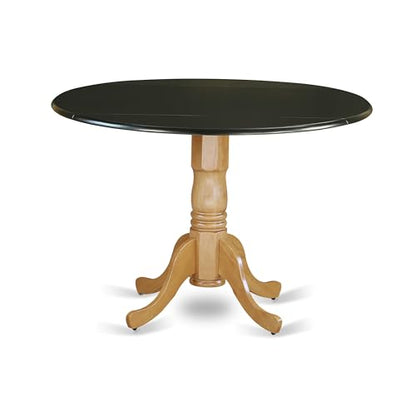 East West Furniture DLT-BOK-TP Dublin Dining Room Table - a Round Solid Wood Table Top with Dropleaf & Pedestal Base, 42x42 Inch, Black & Oak - color: Dlt-bok-tp